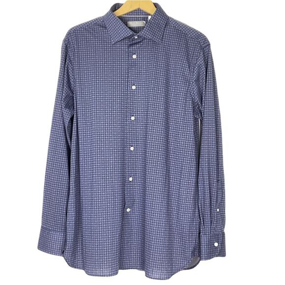 Daniel Cremieux Signature Collection Blue Geometric Long Sleeve Button Up Sz L‎ - Picture 1 of 4